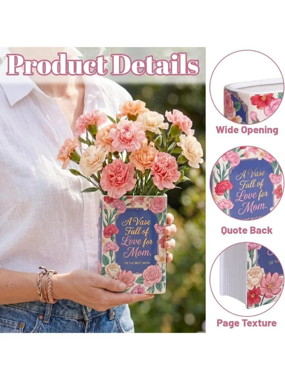 Unique Ceramic Book Shaped Flower Vase - Floral Decor for Home, Office & Gifts